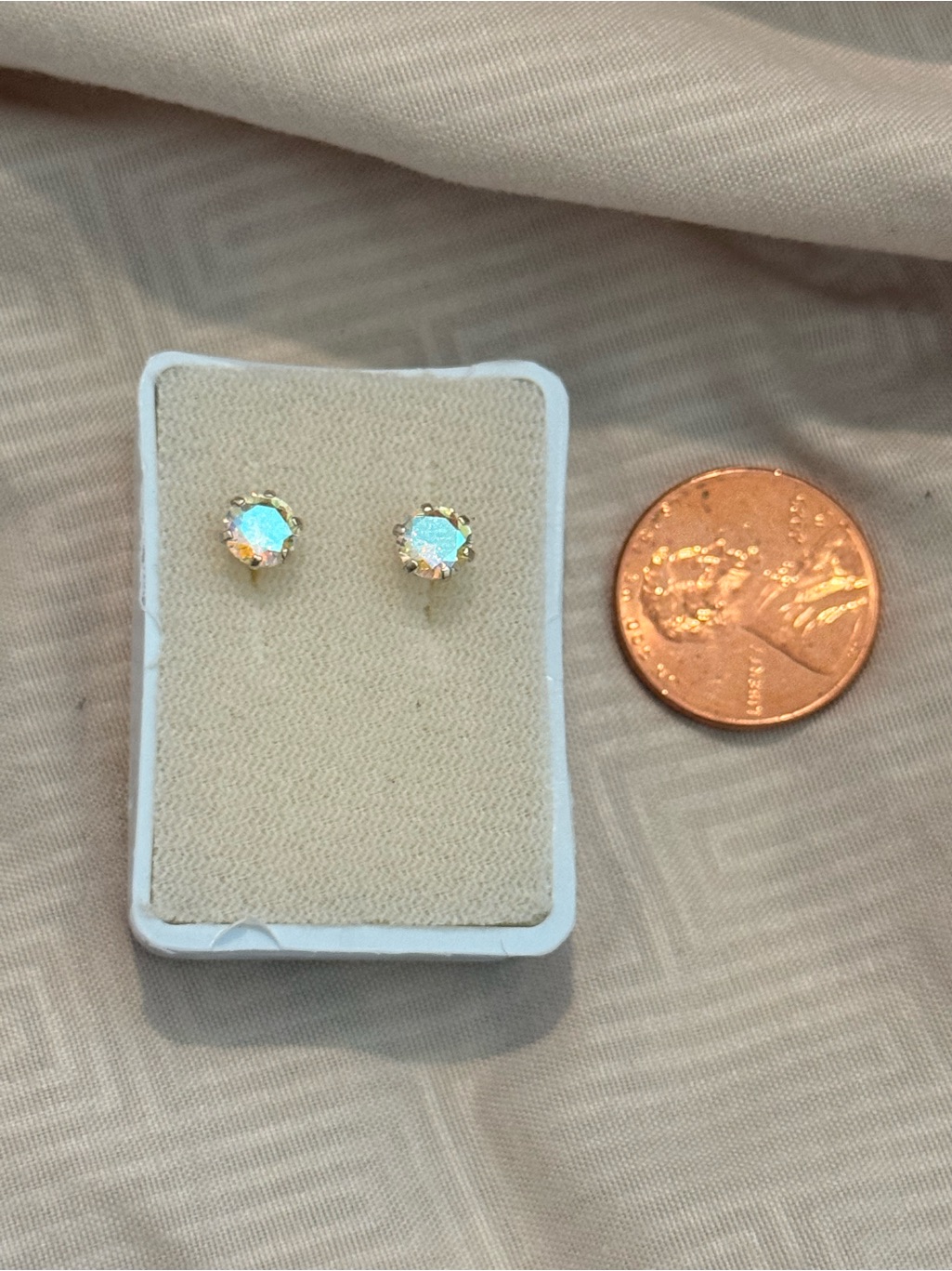 Gold Opal Round Stud Earrings  Iridescent White Opal